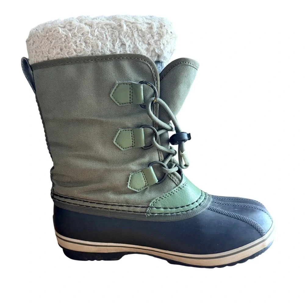 Sorel Boots Kids 3 Yoot Pac TP Sage Green Waterproof Snow EUC NY1962-371